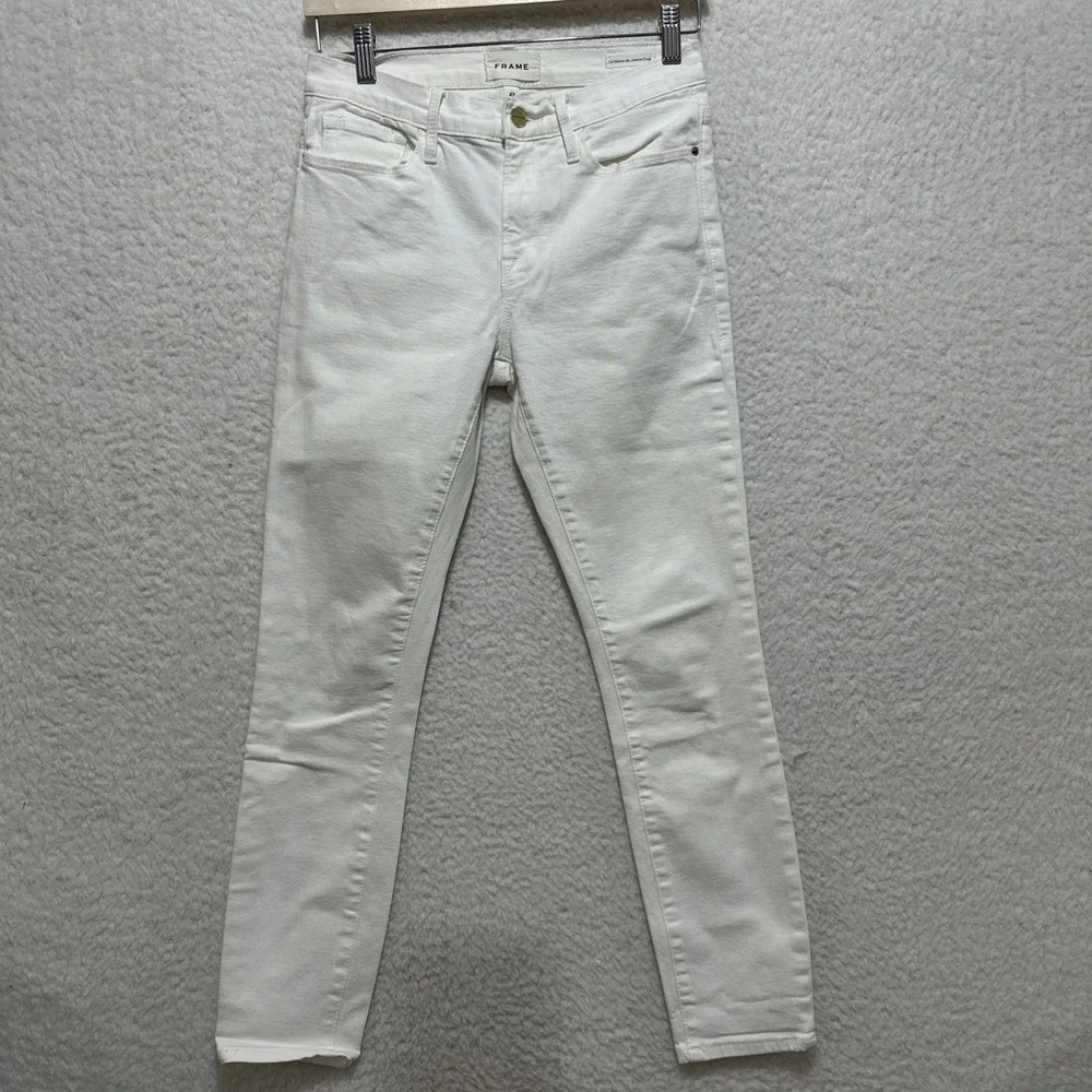 Frame Le Skinny De Jeanne Crop‎ Mid Rise Ivory White Jeans Women's Size 27